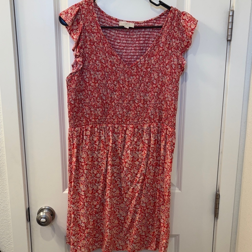 LOFT Red Floral Casual Dress
